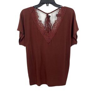 Daytrip Brown Short Sleeve Dolman Lace Back Top Womens Size Medium